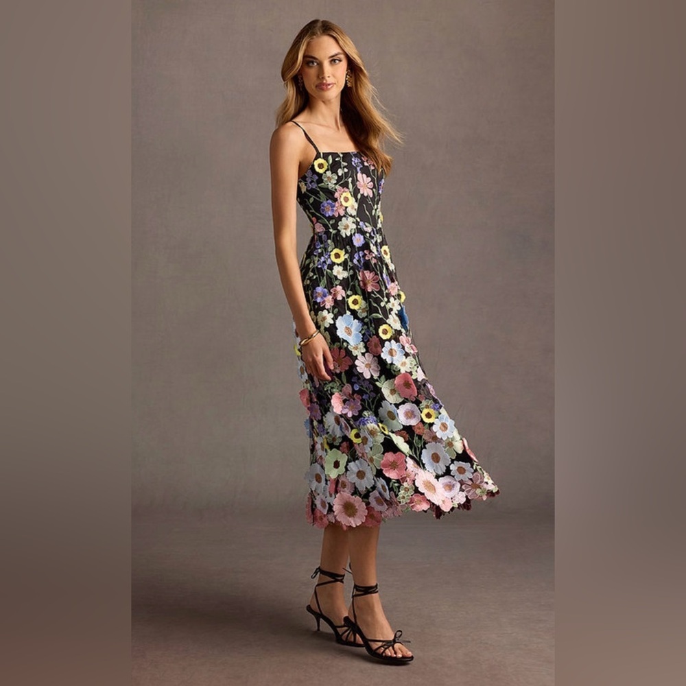 Azazie Atelier Nia Black And Multi Floral Midi Dress - Picture 2 of 10